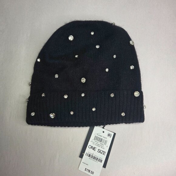 NWT Charter Club Women's Cashmere Crystal Embellished Black Hat OS - Picture 1 of 2